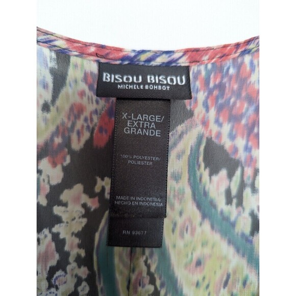 Bisou Bisou Michelle Bohbot Blouse Womens Size XL Multicolor Smocked Sheer Top - Picture 6 of 9